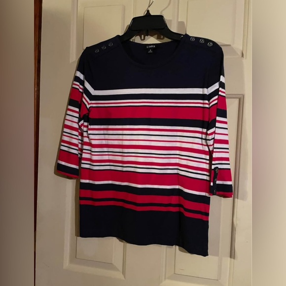 Link Women's Navy and Red Striped Blouse - Picture 1 of 7